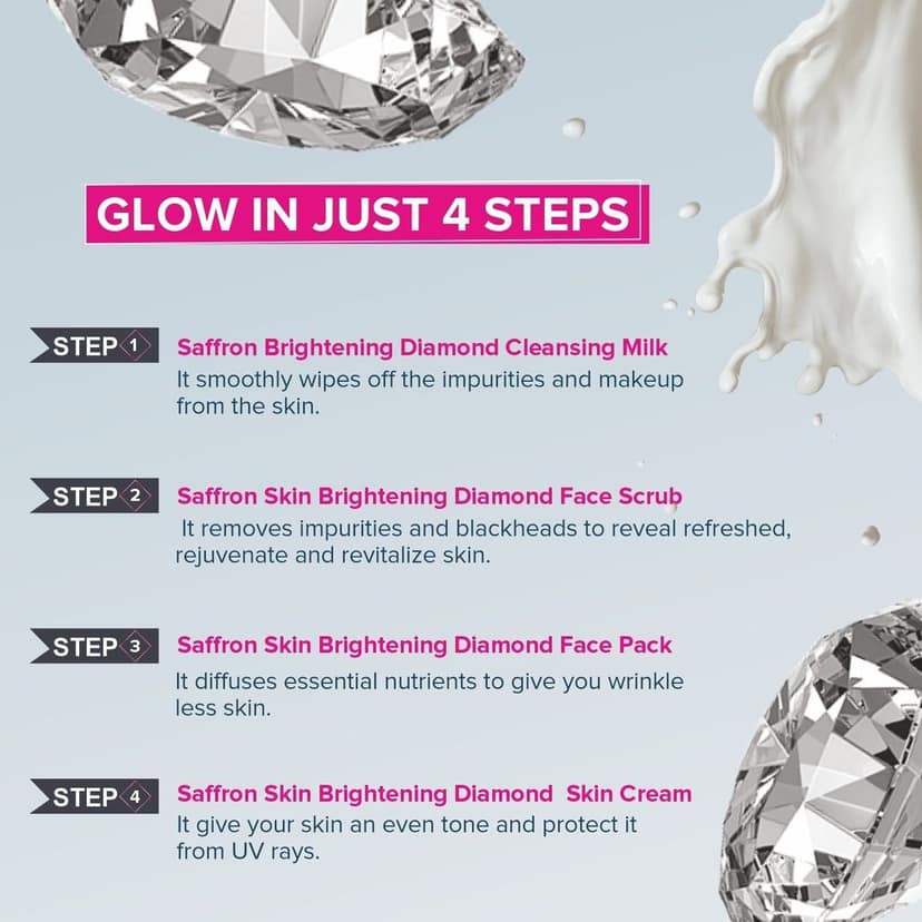 VI-JOHN Saffron Insta Diamond Brightening Facial Kit with Free Turmeric Face Wash (55 + 50 G) 110 G view 4
