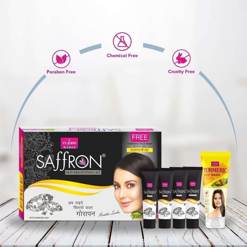VI-JOHN Saffron Insta Diamond Brightening Facial Kit with Free Turmeric Face Wash (55 + 50 G) 110 G view 5