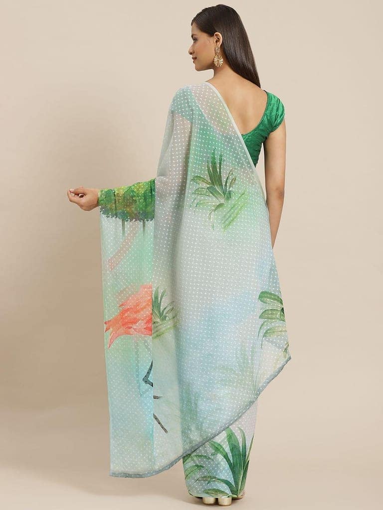 Women's Chiffon Bland Woven Deisgn Saree With Unstiched Blouse Piece view 3