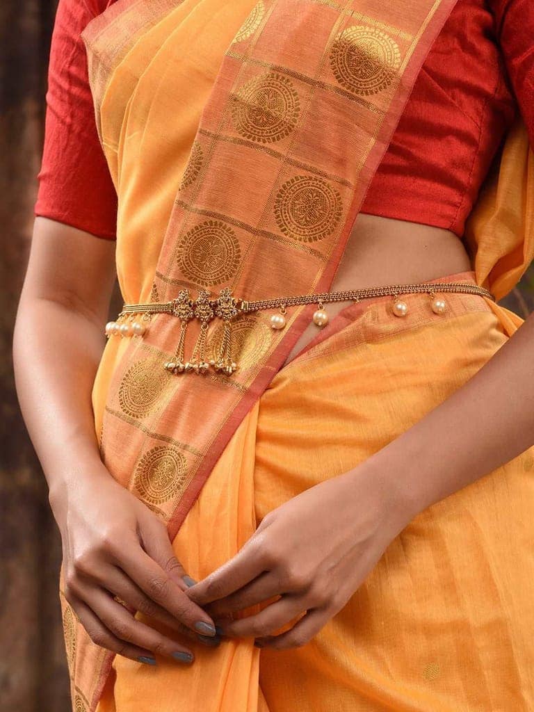 Gold Plated Kemp stone studded Pearl Beaded Kamarbandh