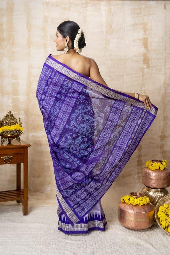 Lavender Dotted Ikkat Silk Saree view 3