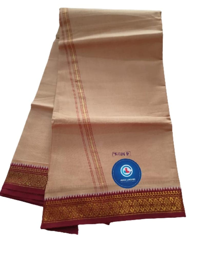 JINKA LAKSHMI COLLECTIONS Pure Cotton White Dhoti 4 Meters Unstitched Pack of 2 (Multicolor-2) view 5