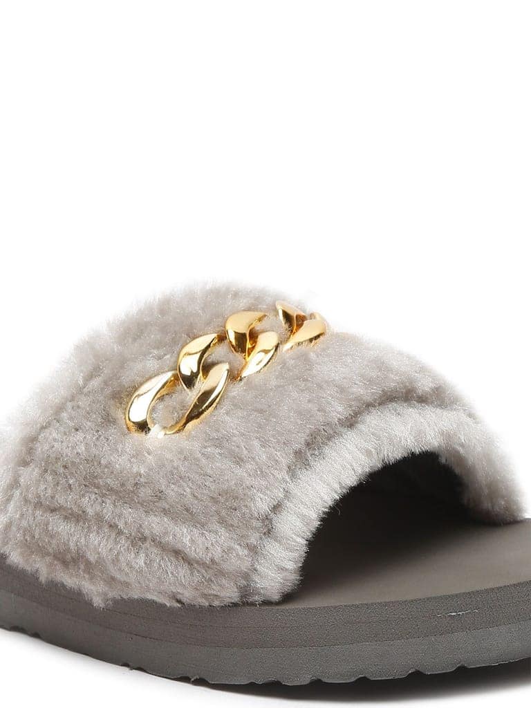 ONYC SuperComfy Kids Slippers for Girls - Grey Fur Sliders view 4