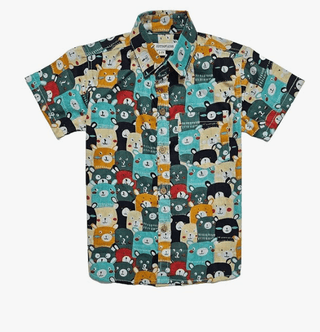 Cottonlush Teddies Printed Half Sleeves Collared Shirt for Kids | Colorful