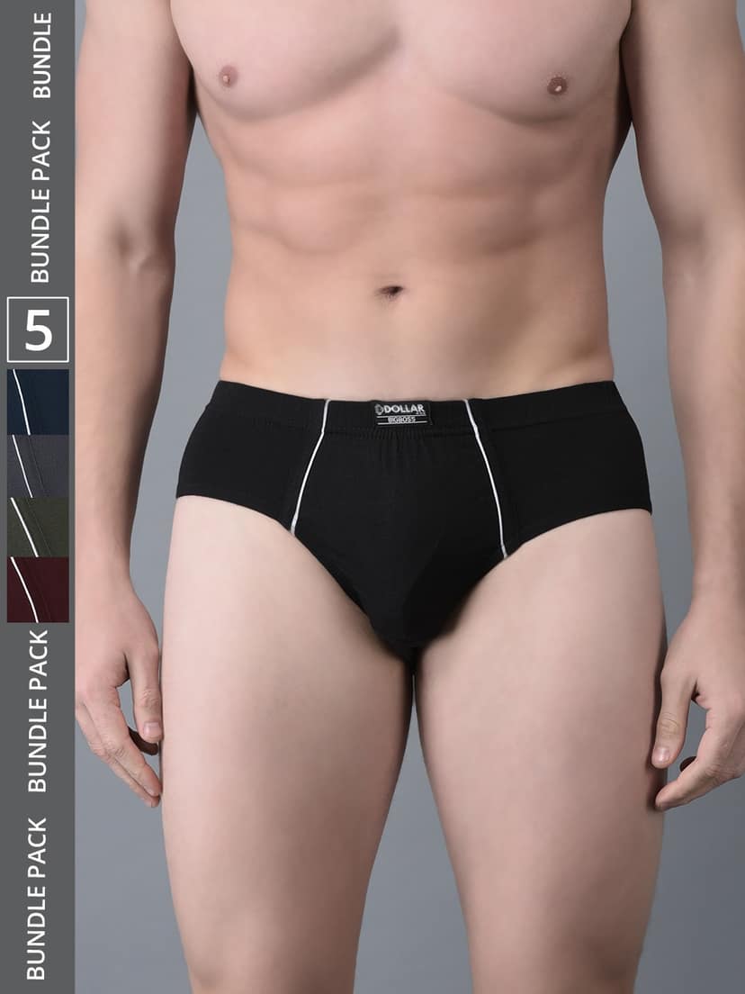 Men's Assorted Pack of 5 Combed Cotton Solid Brief With Anti-Microbial Odour Control