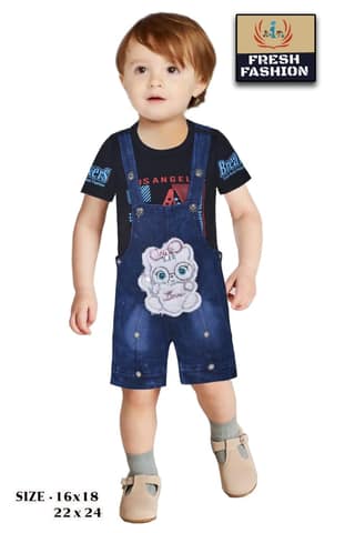 Fresh Fashion Baby Boy's Denim Dungaree Set with Cute Animal Applique