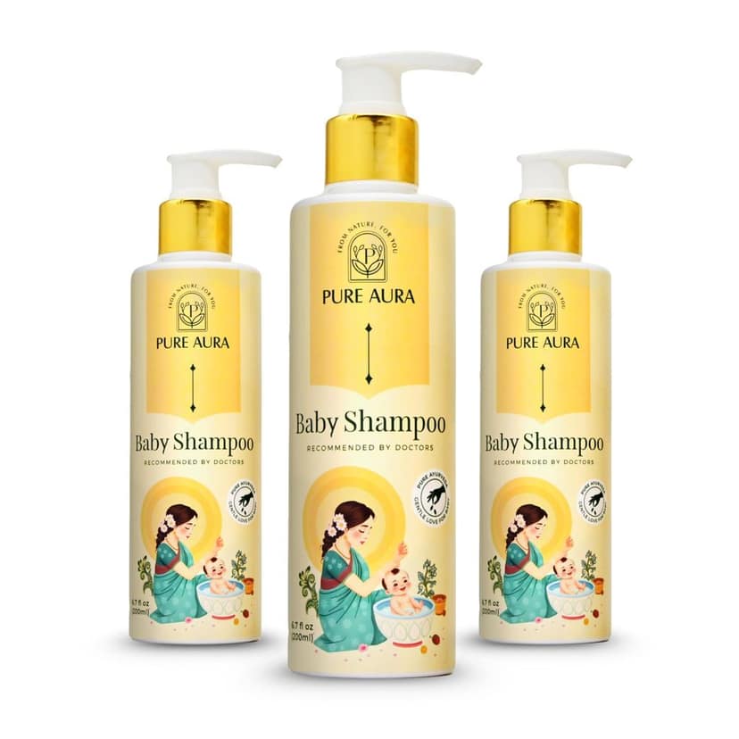Pure Aura Baby Shampoo 100ml | Infused with 10 Ayurvedic Natural Herbs | Paraben-Free, Chemical-Free | Gentle & Nourishing for Baby's Hair & Scalp | Safe for Newborns & Kids | Doctors Recommended (Pack 0f 1)