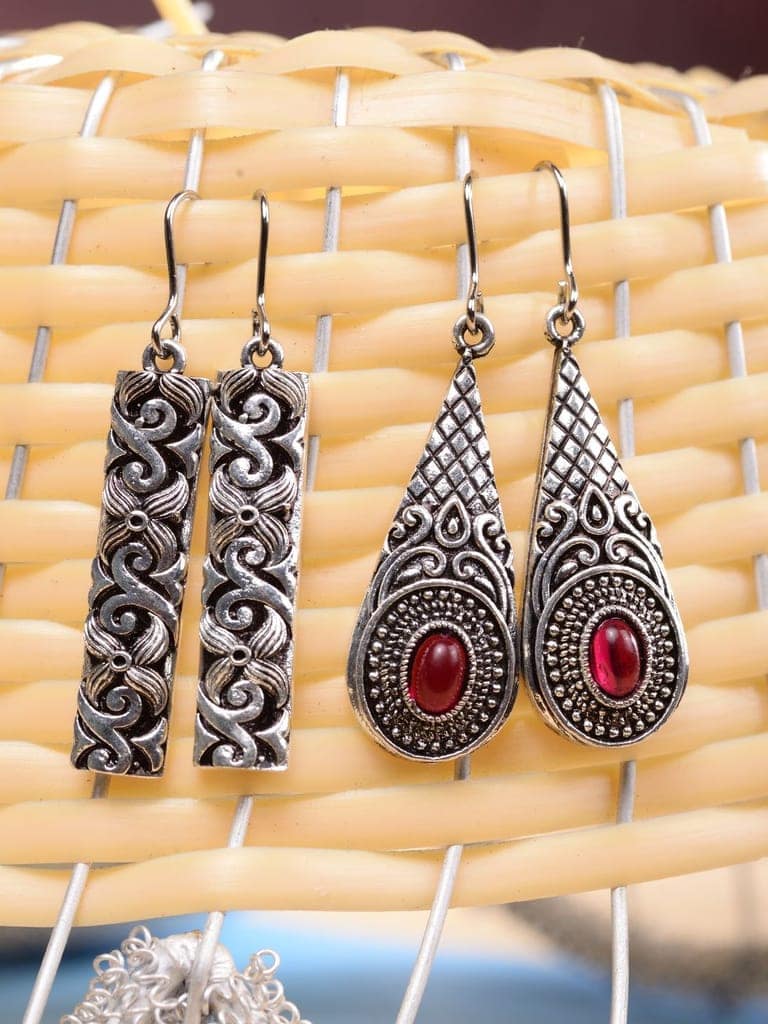Siver Oxidised Combo Of 2 Minimal Earring