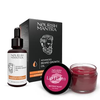 Nourish Mantra Advanced Beard Growth Oil (30ml) & Beetroot Blast Lip Balm (12g)/ Beard Growth Oil for Healthy & Fuller Beard/ Lip Balm with SPF for Dry Chapped & Dark Lips