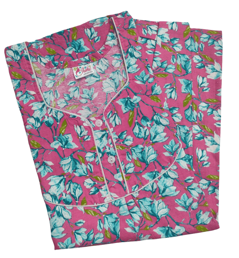 Women's Pink Floral Print Cotton Nighty view 3