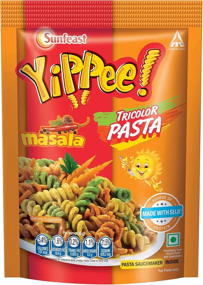 Sunfeast YiPPee! Tricolor Pasta - Soft & Tasty Suji/Rawa, Masala, 65 g