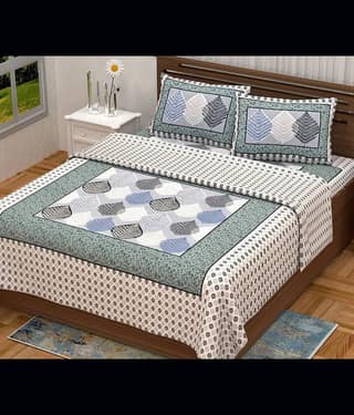 PETROSOLY Cotton 1 Double Bedsheet with 2 Pillow Covers ( Green )