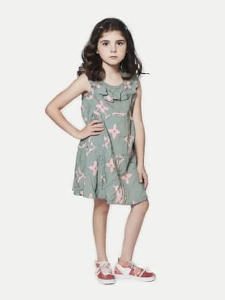 Girls Green Floral Printed Dress