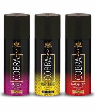 ST.JOHN Cobra Juicy, Naughty & Daytime 150ml Each Deodorant Spray for Men 150ml - Pack of 3