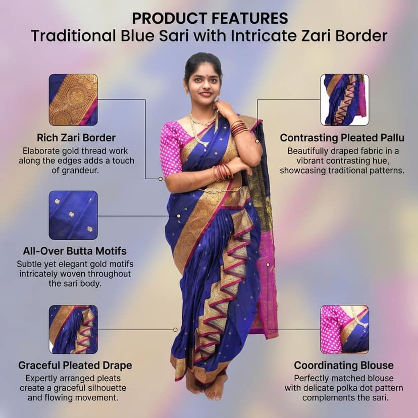 luster Women’s Shahi Mastani Ready-to-Wear Nauvari Saree with Blouse Piece, Satin Fabric with Cotton Lining, Free Size Traditional Maharashtrian Saree for Festivals, Weddings and Pooja view 4