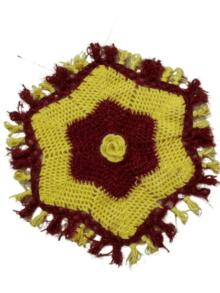 Handmade Crochet Starburst Doily - Maroon & Yellow Floral Design