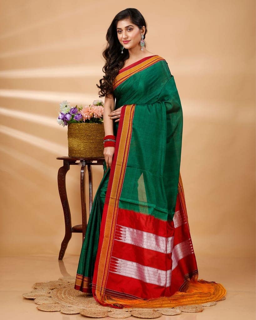 ILKAL Handloom Cotton Silk Saree Dark Green Color with running blouse-4601 view 2