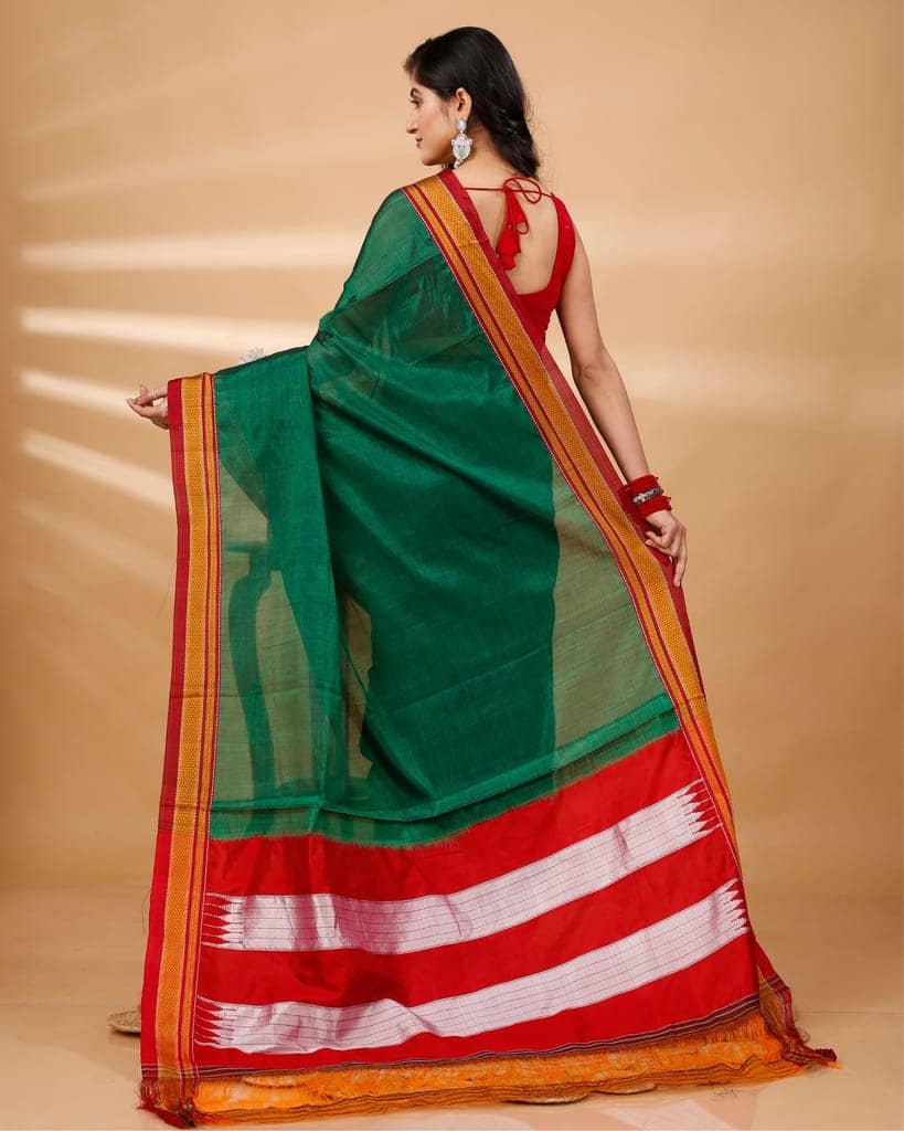 ILKAL Handloom Cotton Silk Saree Dark Green Color with running blouse-4601 view 4