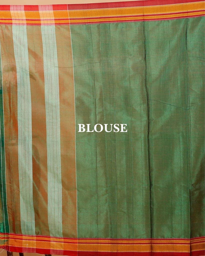 ILKAL Handloom Cotton Silk Saree Dark Green Color with running blouse-4601 view 5