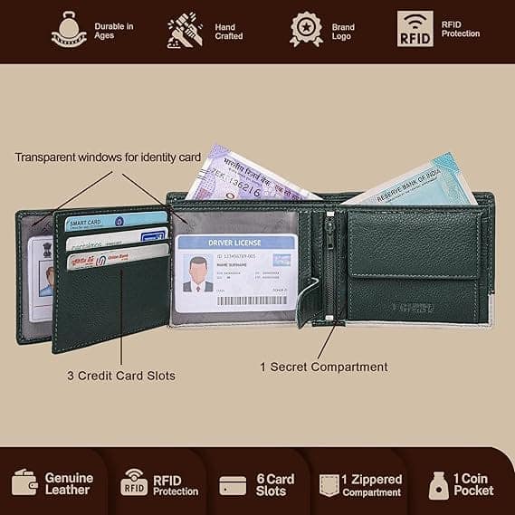 URBAN FOREST Seattle Green/Sand Leather Wallet for Men view 3