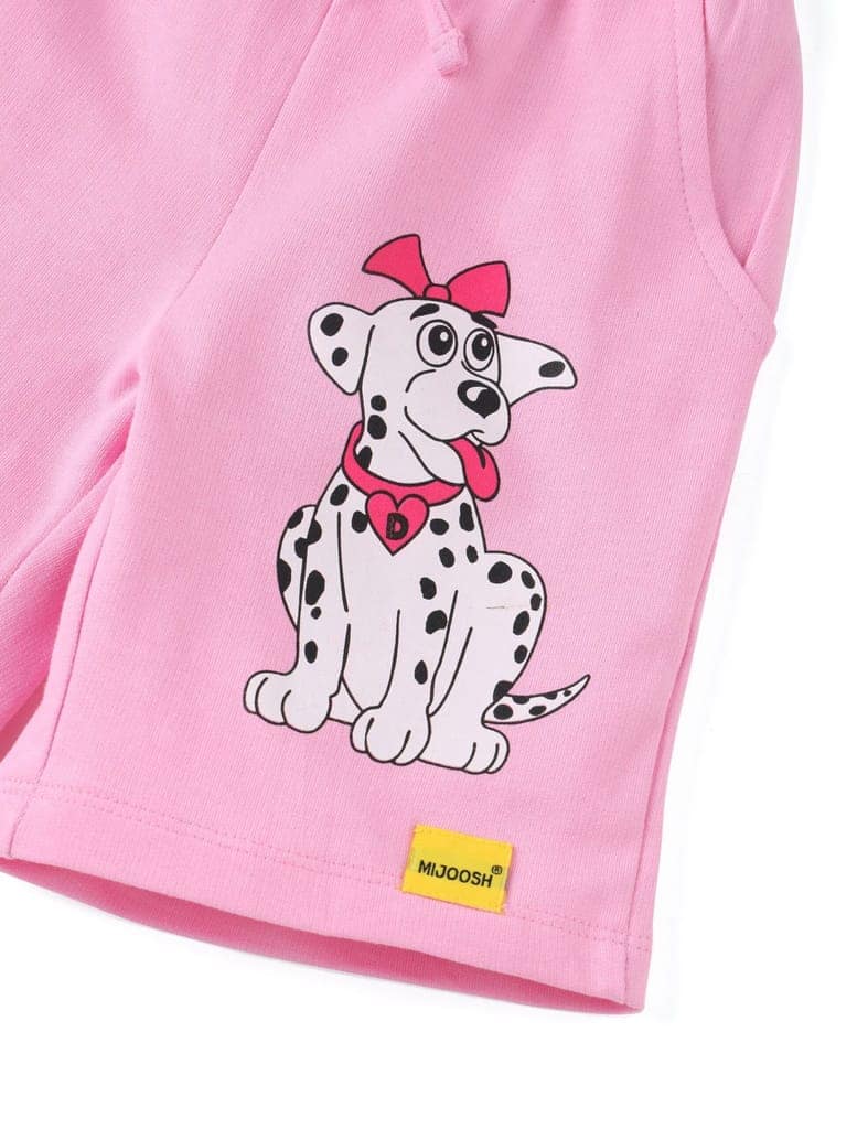 Girls Shorts Cotton French Terry Bon Bon Pink “Cute Dog” view 2