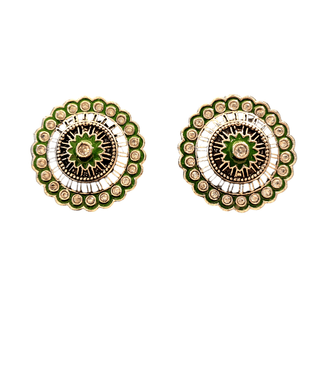 Green and White Enameled Earrings