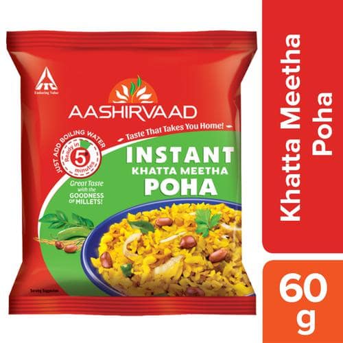 Aashirvaad Instant Khatta Meetha Poha - Ready To Eat, Wholesome Breakfast, Fibre Rich, 60 g Pouch