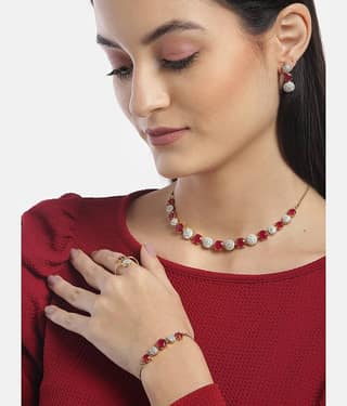 YOUBELLA Red Alloy Necklace Set ( Pack of 1 )