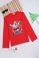 Ninos Dreams Cotton Unisex Christmas Tshirt Full Sleeves with 2 Reindeer Santa Printed-Red