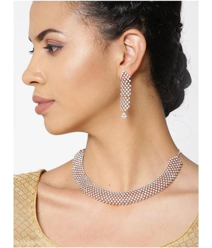 Priyaasi - Rose Gold Brass Necklace Set ( Pack of 1 ) view 2