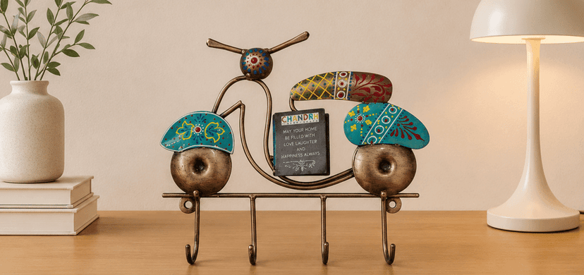 CHANDRA Handicraft Scooter Wall-Mounted Key Holder with 4 Hooks
