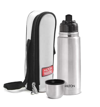 Milton Flip Lid 350 Thermosteel 24 Hours Hot and Cold Water Bottle with Bag 350 Ml (Silver)