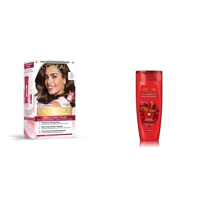 L'Oreal Paris Excellence Creme Hair Color, 72ml+100g - 5 Light Brown/natural Brown & Color Protect Shampoo, 175ml