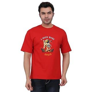 JAGTEREHO Men's Oversized Cotton T-Shirt with Half Sleeves in Fiery Black || Need More Space
