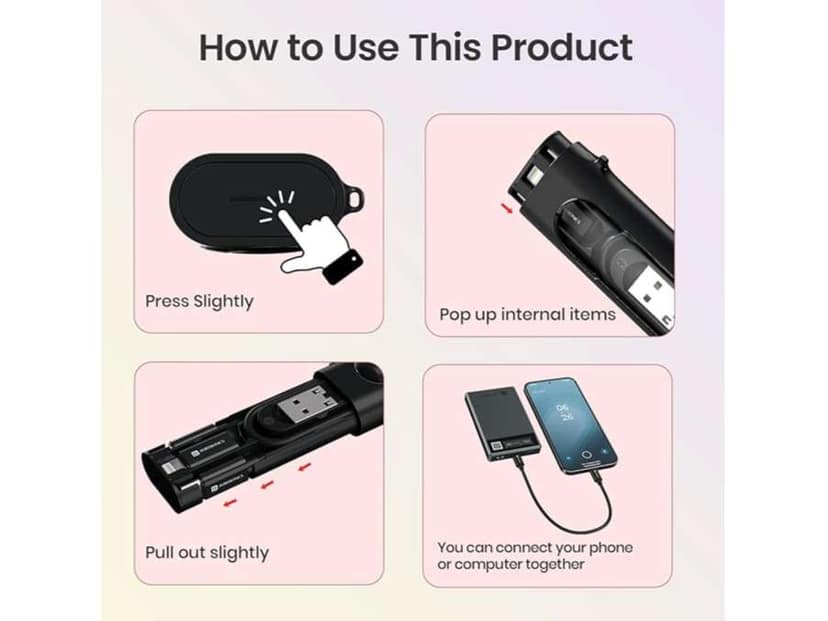 Portronics Snapcase 4 Type C to Type C Cable, Micro, 8 Pin, USB-A Extension, SD Card , Sim Card Slot, SIM Ejector Pin view 3