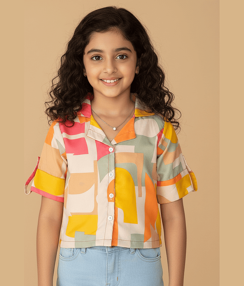 Aarya Designer Pack of 1 Girls Crepe Shirt ( Pink )