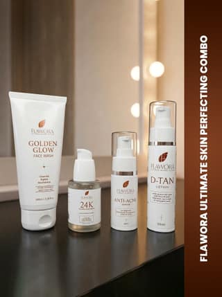 Flawora Golden Glow Niacinamide Face Wash , Anti Acne Serum, 24k Golden Glow Face Serum and D-Tan Lotion