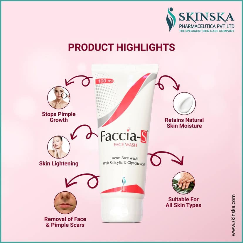 Anti-Acne Faccia-S Face Wash, 5% Aloe Vera, 1% Glycolic Acid, and 2% Salicylic Acid Preventing Breakouts, Acne scars, Aging Signs Restoring Skin Moisturisation 100ml Pack of 2 view 10