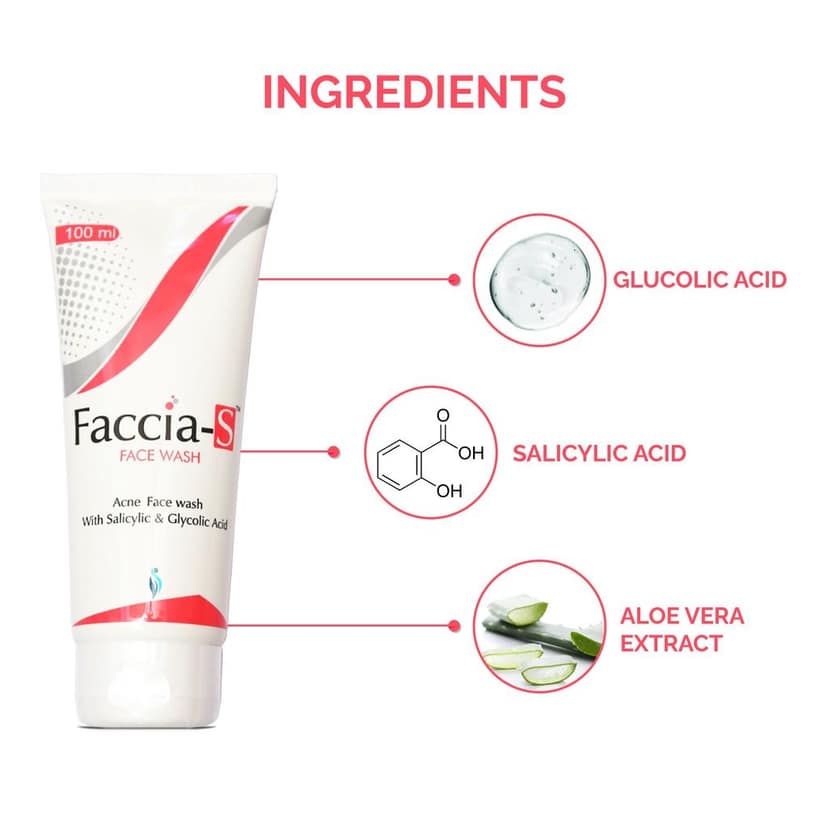 Anti-Acne Faccia-S Face Wash, 5% Aloe Vera, 1% Glycolic Acid, and 2% Salicylic Acid Preventing Breakouts, Acne scars, Aging Signs Restoring Skin Moisturisation 100ml Pack of 2 view 7