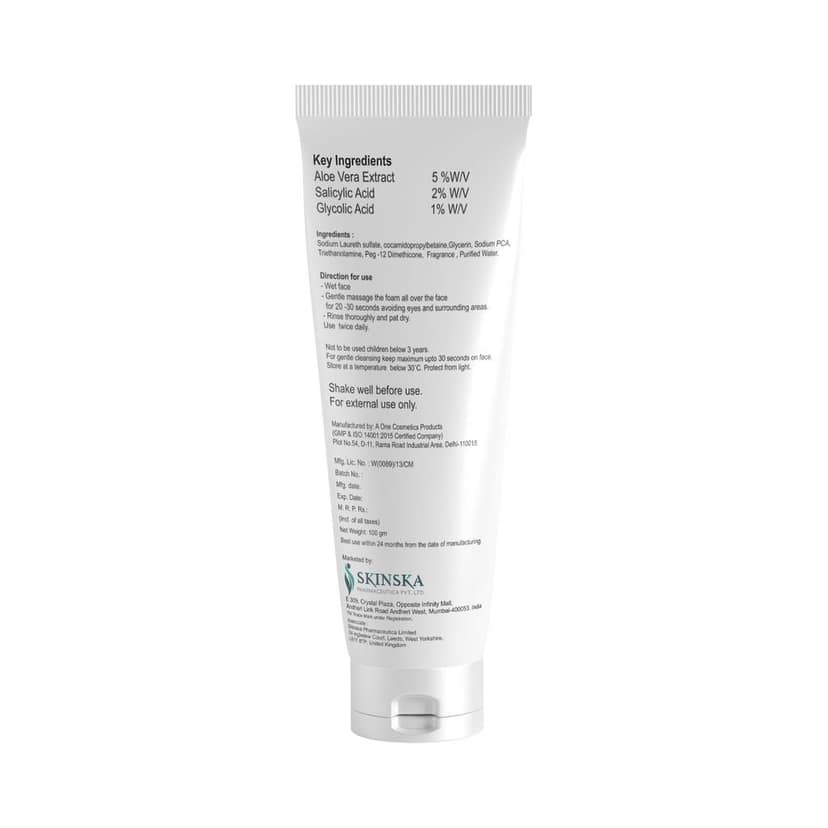 Anti-Acne Faccia-S Face Wash, 5% Aloe Vera, 1% Glycolic Acid, and 2% Salicylic Acid Preventing Breakouts, Acne scars, Aging Signs Restoring Skin Moisturisation 100ml Pack of 2 view 8