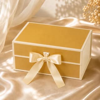1 Piece Collapsible Magnetic Gift Box with Ribbon, Premium Gift Box for Diwali Festive Gifting, Gift Hamper, Birthday, Wedding, Return Gifts & Packaging (25 x 20 x 10 cm) (Golden)