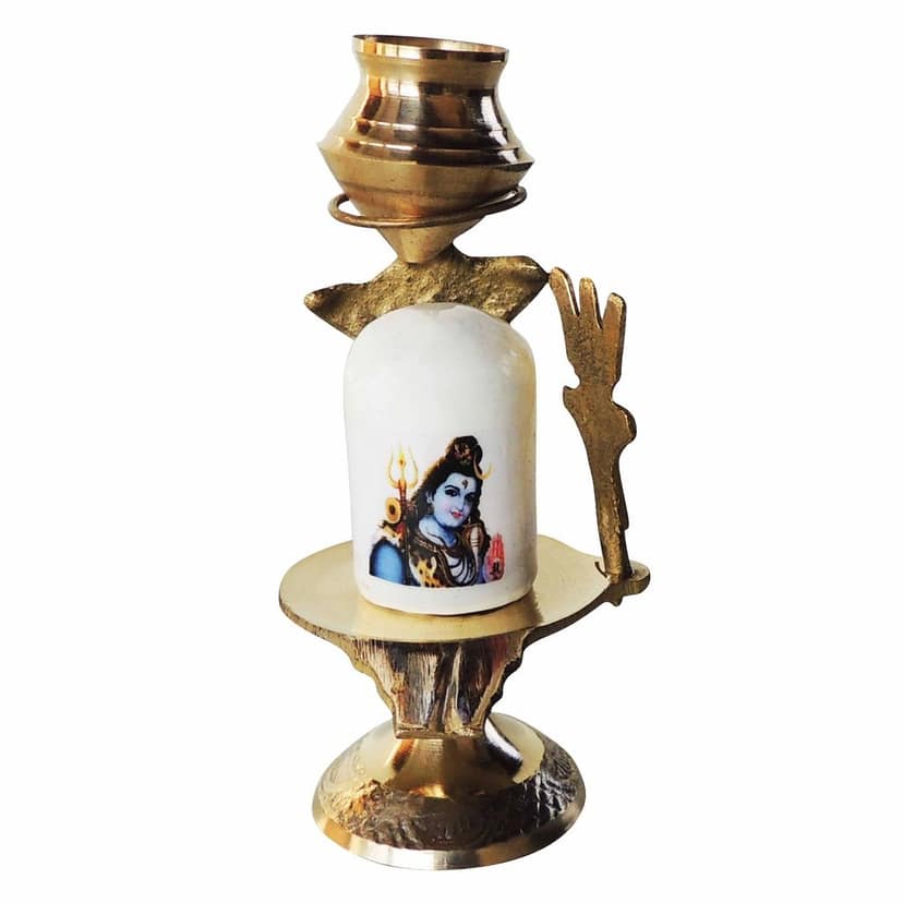 Brass Shivling With White Stone ? Size 0 Sacred Lingam, 3, Height : 3.8 Inch (ZMAS462 A) view 3