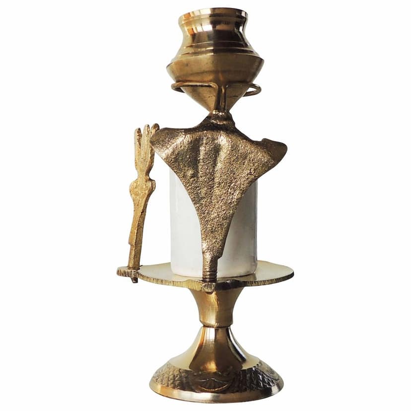 Brass Shivling With White Stone ? Size 0 Sacred Lingam, 3, Height : 3.8 Inch (ZMAS462 A) view 4