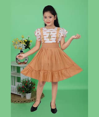 M.MONGELA DRESSES Cotton Frock For Girls ( Pack of 1 , Beige )