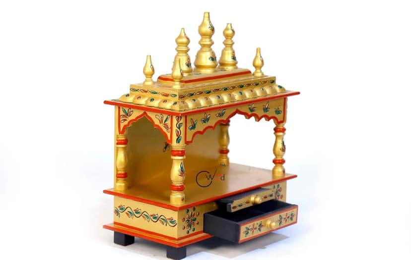 Wood To Cart® Beautiful MDF Wooden Temple/Pooja Mandir for Home and Office/Wall Mounted Temple/Puja Stand (Gold - 15x8x18 inches)