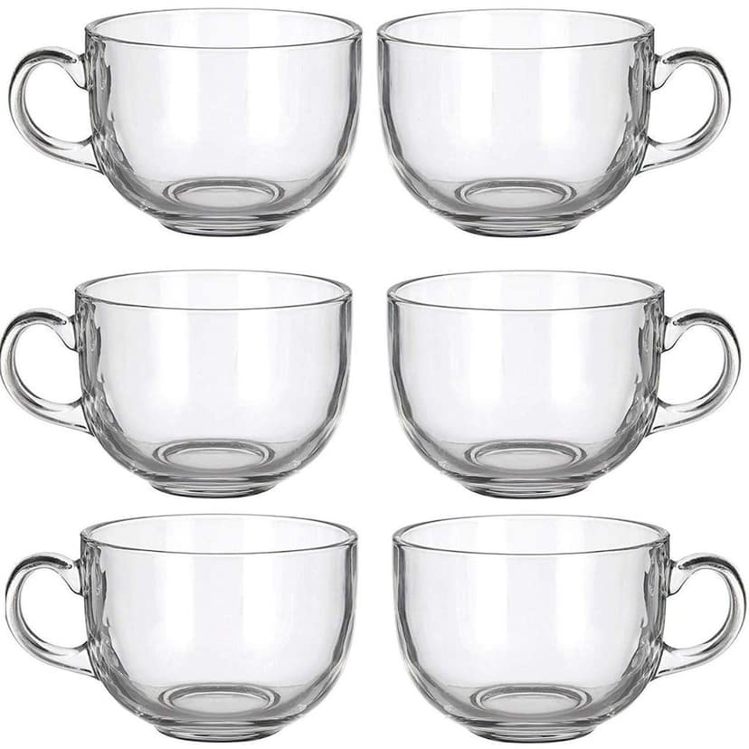 Clear Round Shaped Glass Coffee Cup with Handle | 150 ML | Transparent Glass Tea Cup Set for Coffee, Tea, Milk | Set of 6