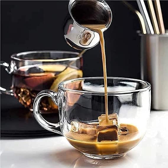 Clear Round Shaped Glass Coffee Cup with Handle | 150 ML | Transparent Glass Tea Cup Set for Coffee, Tea, Milk | Set of 6 view 2