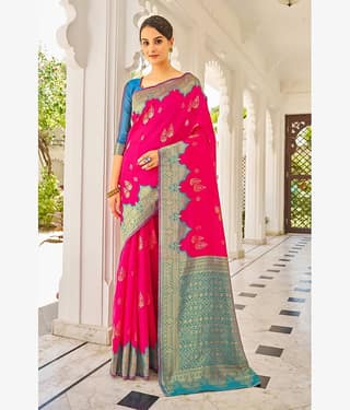 Sariya Jacquard Woven Saree With Unstitched Blouse Piece ( Pink )