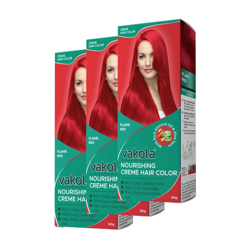 Vakola Permanent Hair Color - Flame Red, 100ml | 100% Grey Coverage | With Almond Oil & Aloe Vera | Smooth & Long-Lasting Shine view 5
