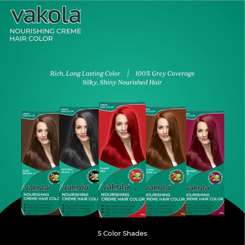 Vakola Permanent Hair Color - Flame Red, 100ml | 100% Grey Coverage | With Almond Oil & Aloe Vera | Smooth & Long-Lasting Shine view 8